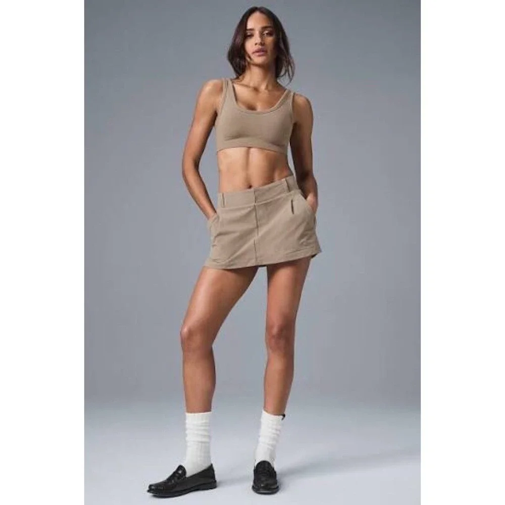 Alo Yoga Fan Club Mini Skirt Gravel XS